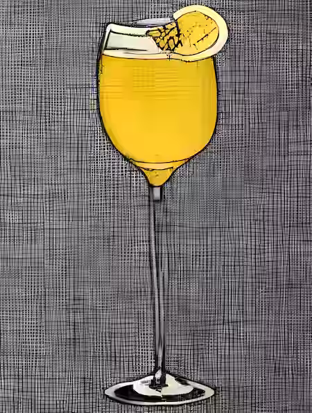 Stemware Wineglass With Yellow Liquid Inside Lemo Garnish Grey Background